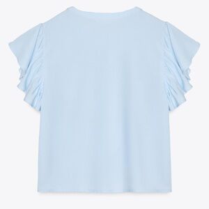 Zara Blue Flutter Sleeve Ruffled T-Shirt